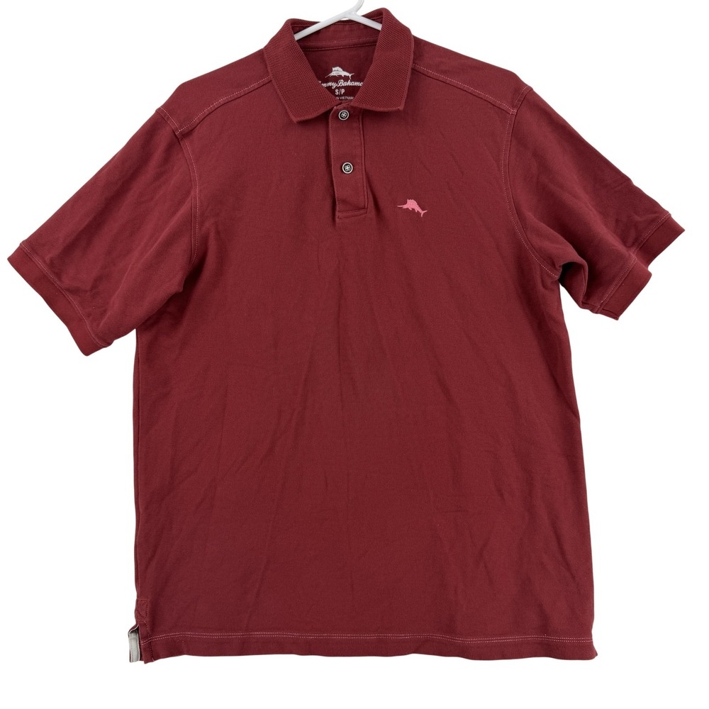 Tommy Bahama Polo Shirt Mens Small Red Solid Cotton‎ Pique Marlin Logo Top